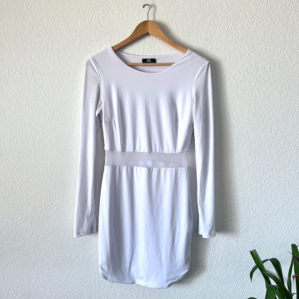 LUX LA White Long Sleeve Mesh Waist Dress Size Medium
